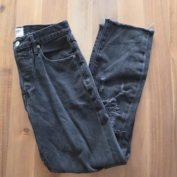 Frame Denim Size 25 Le Original Black Distressed Raw Hem Grayridge Jeans - Picture 1 of 6